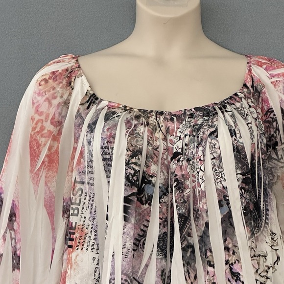 Cato Womens Top Plus 20W Ivory Pink Sublimation Flowy Peasant‎ Fairy Grunge Y2K - Picture 2 of 16